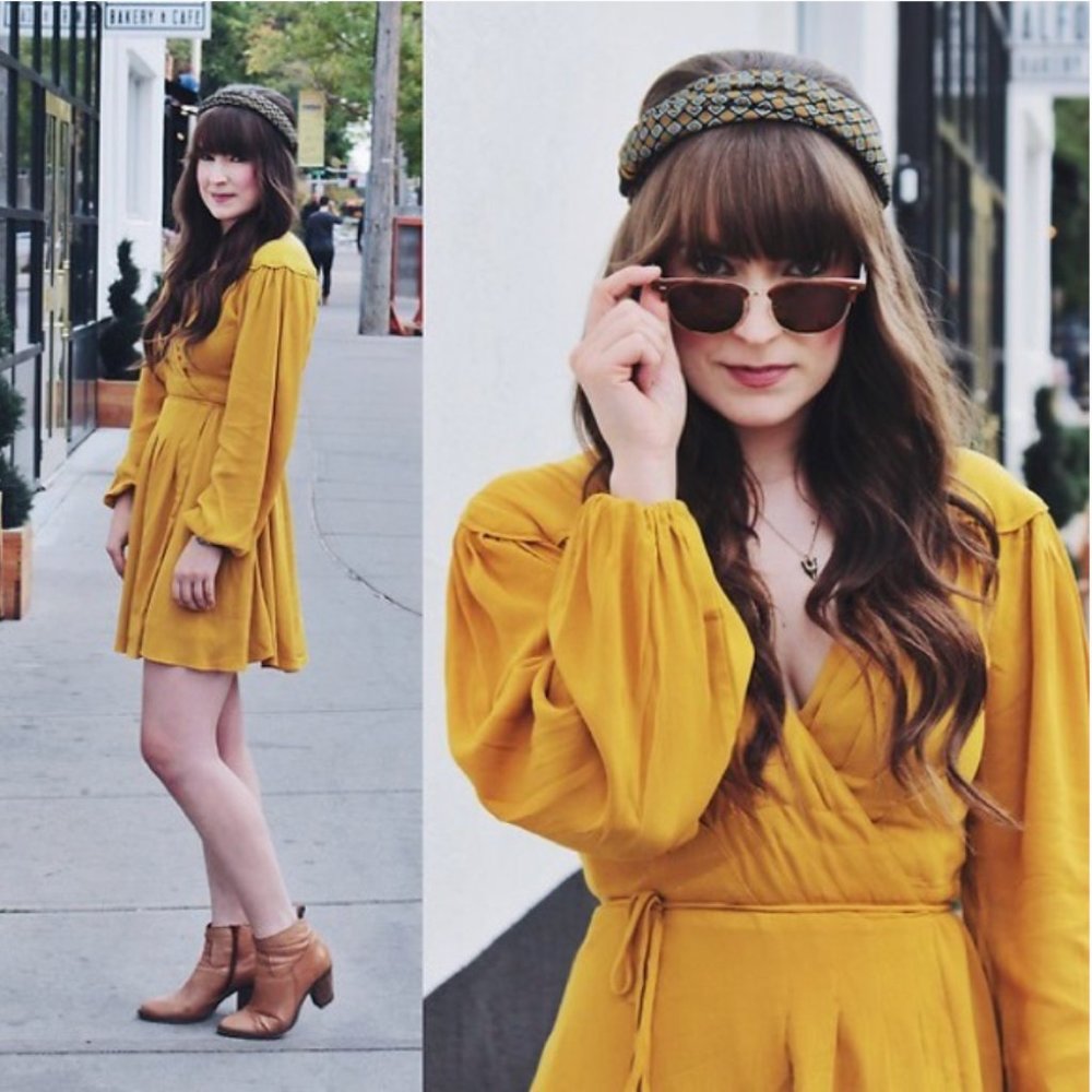 Free People Mustard Yellow Gold Double Life Mini Wrap Dress - Picture 4 of 14